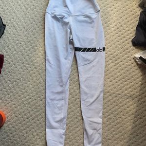 Alo yoga white leggings with black writing